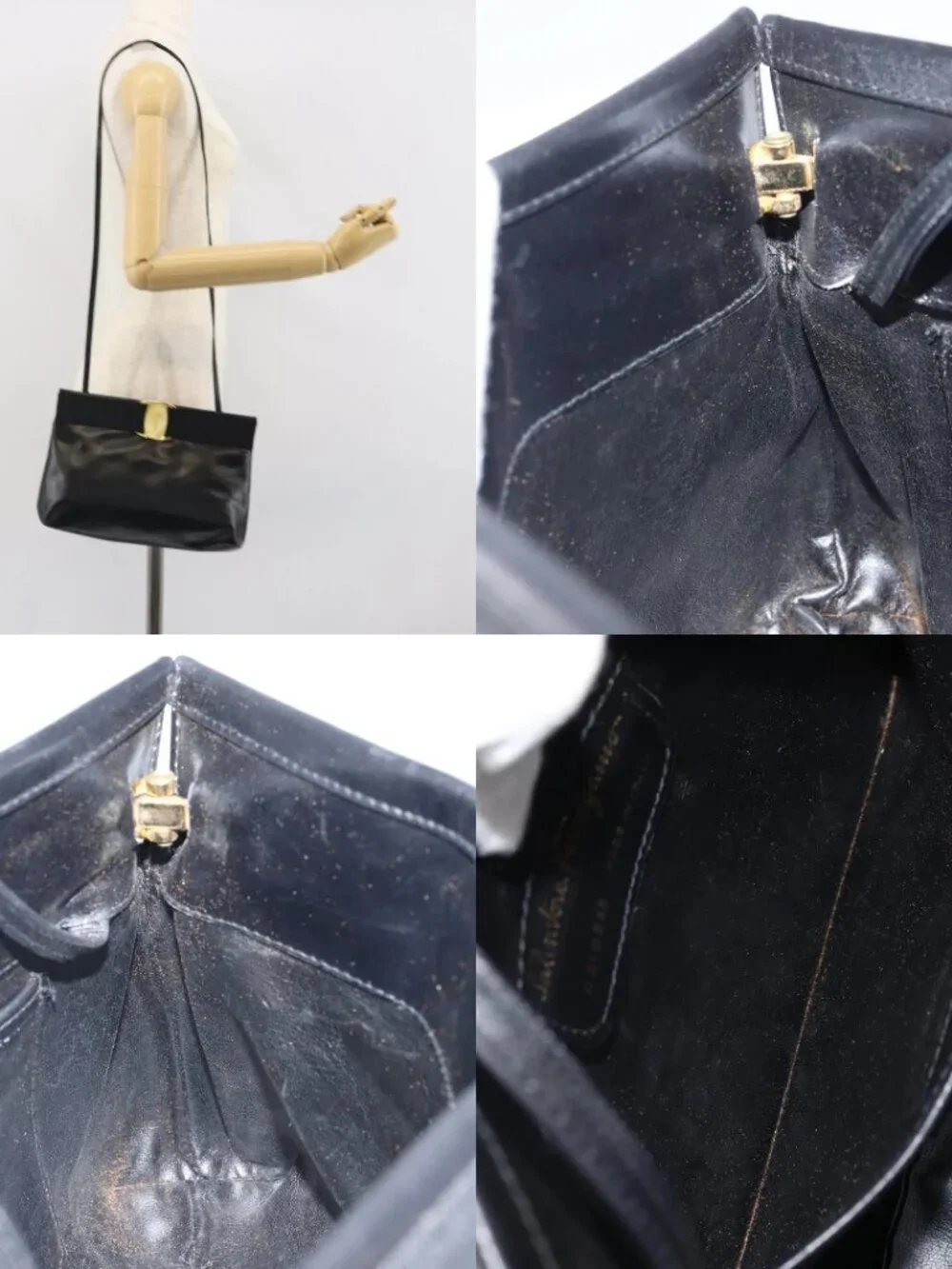 Salvatore Ferragamo Shoulder Bag Leather Black Gold Auth 163963